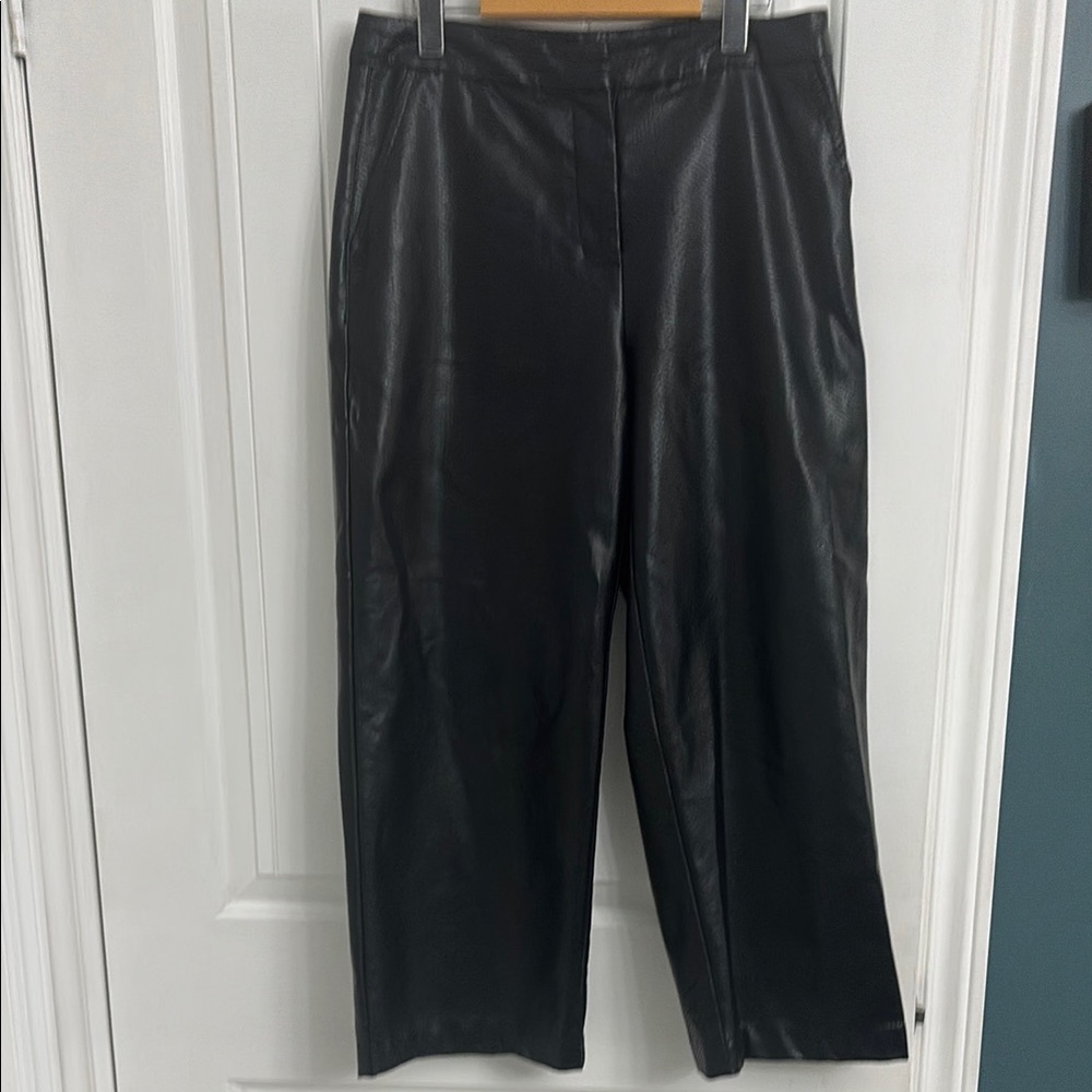ICHI Black Faux Leather Crop Wide Leg Pants